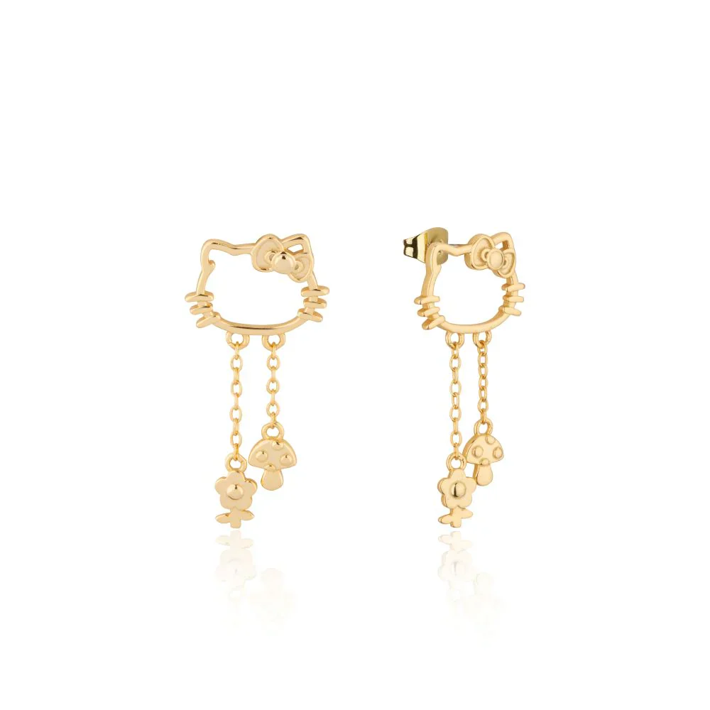 Sanrio Hello Kitty Outline Sterling Silver Yellow Gold Plated Stud Earrings