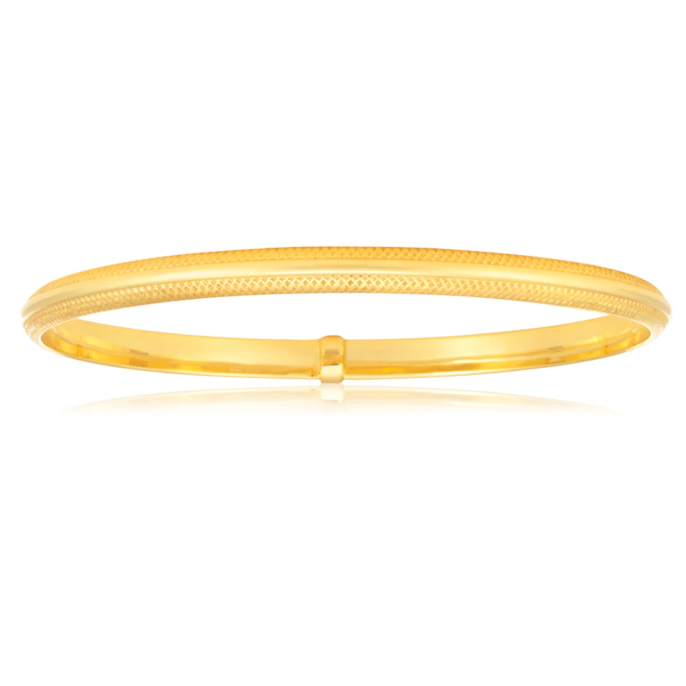 Silverfilled 65mm x 4.5mm width Bangle in 9ct Yellow Gold