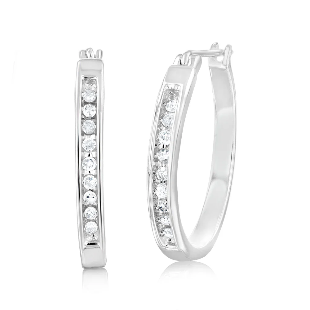 Sterling Silver 0.15 Carat Diamond Hoop Earrings