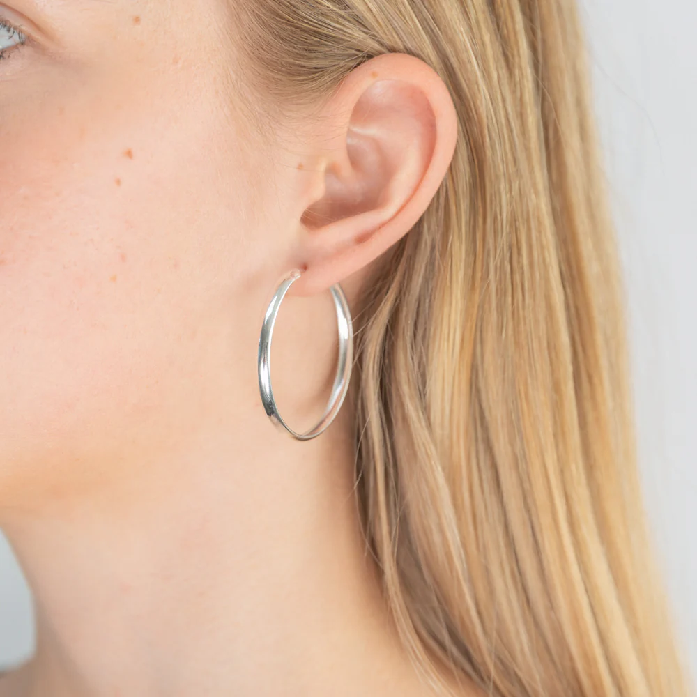 Sterling Silver 40mm Half Round Hoops - Image 2