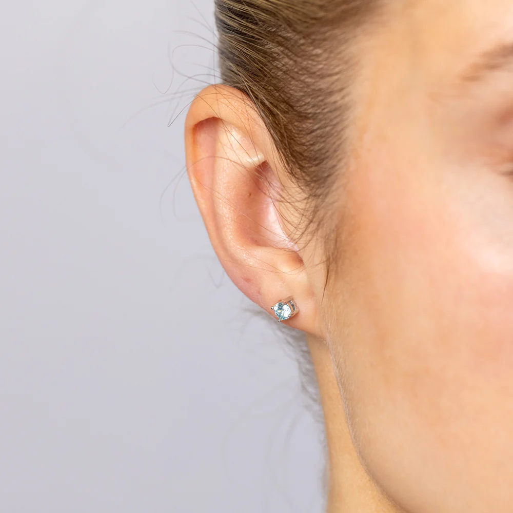 Sterling Silver Blue CZ Stud Earrings - Image 2