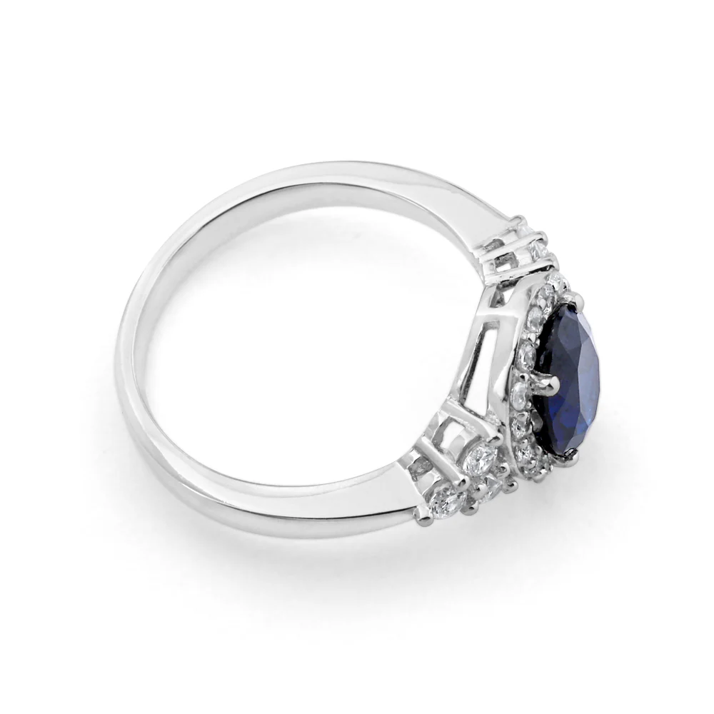 Sterling Silver Created Sapphire and White Zirconia Oval Ring - Image 2