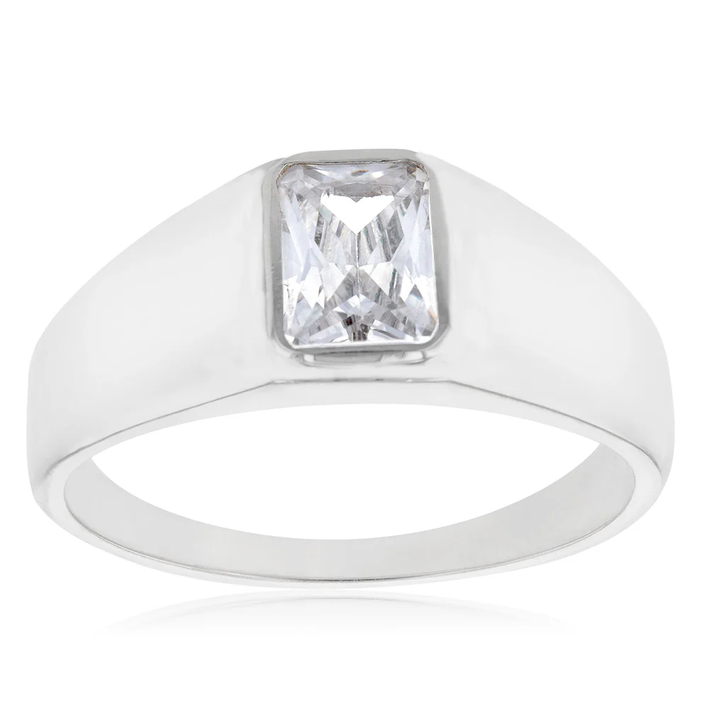 Sterling Silver Cubic Zirconia Rectangular Ring