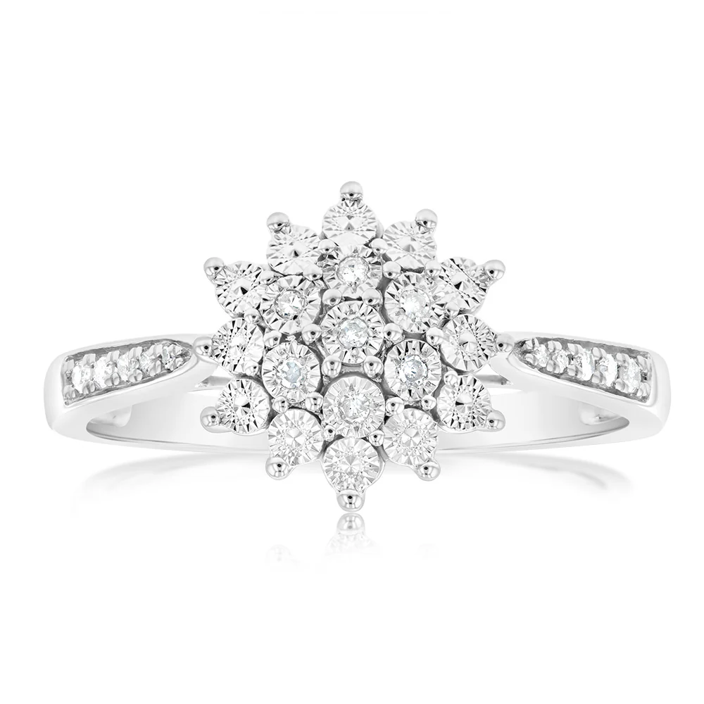 Sterling Silver Diamond Cluster Ring