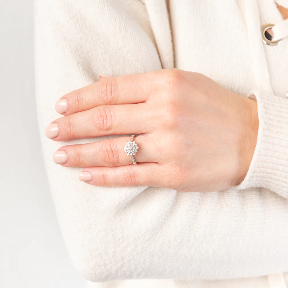 Sterling Silver Diamond Cluster Ring - Image 2
