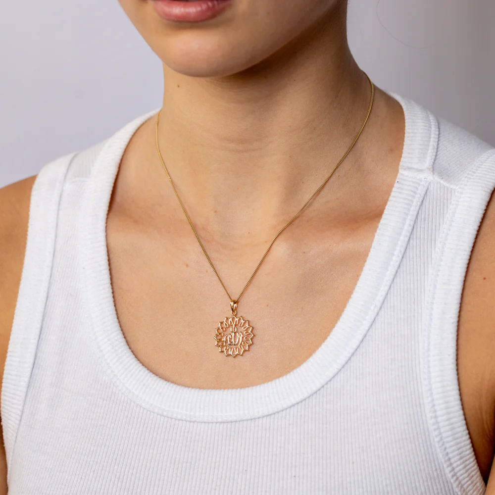Sterling Silver Gold Plated Floral Allah Pendant - Image 2