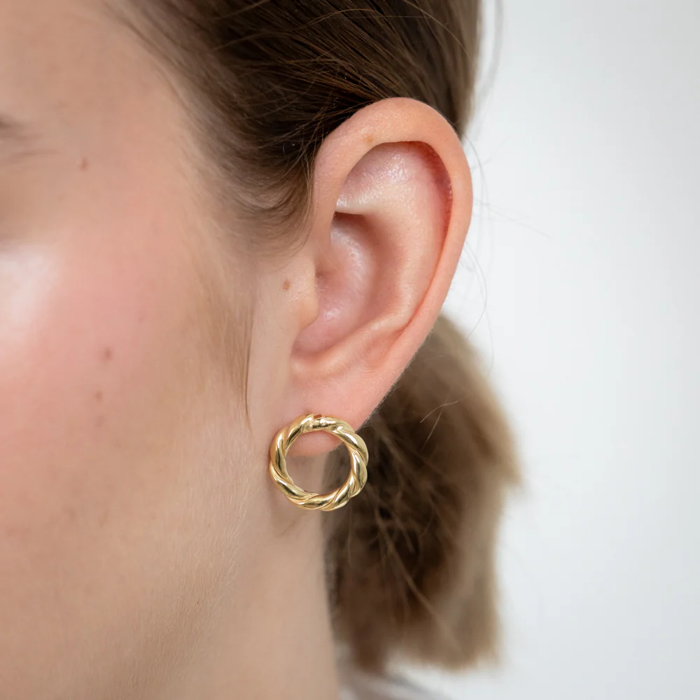 Sterling Silver Gold Plated Patterned Circle Of Life Stud Earrings - Image 2