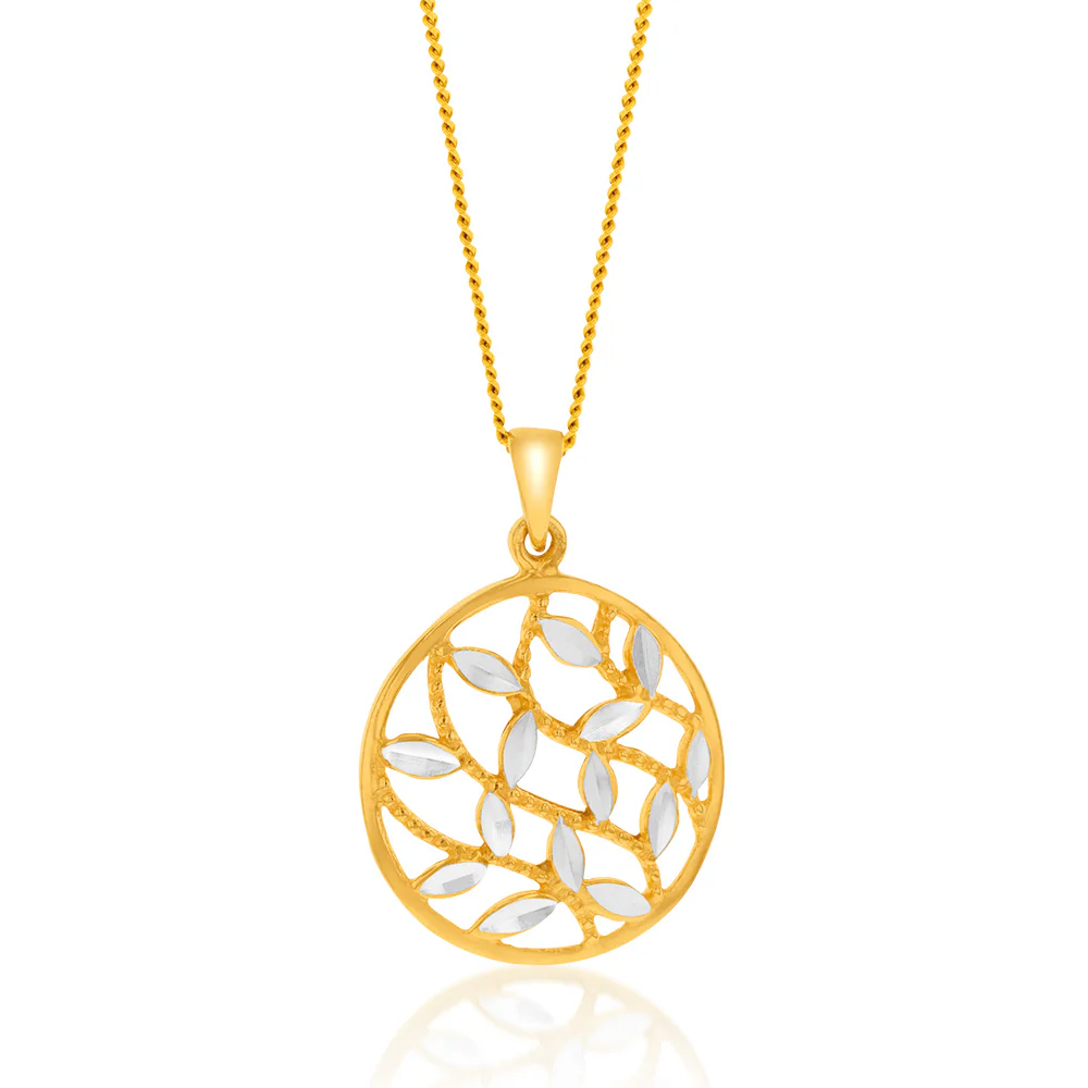 Sterling Silver Gold Plated Round Diamond Cut Patterned Pendant
