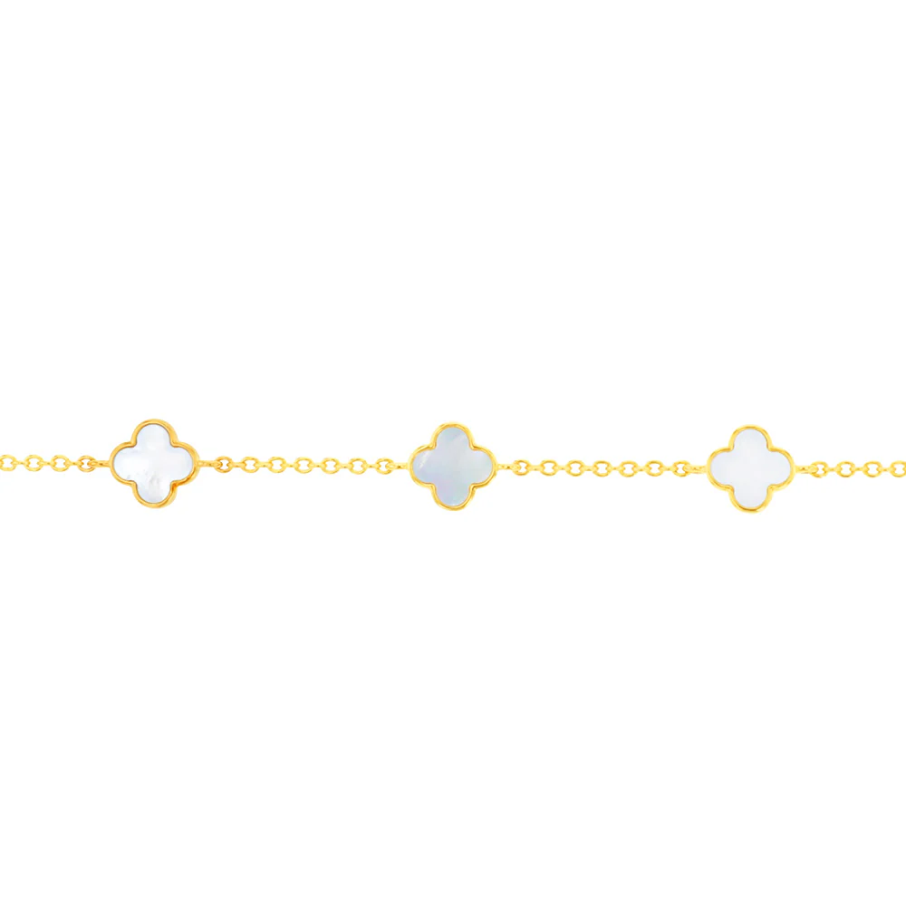 Sterling Silver Gold Plated White Shell Pearl Four Leaf Clover Charm Bracelet - Image 3