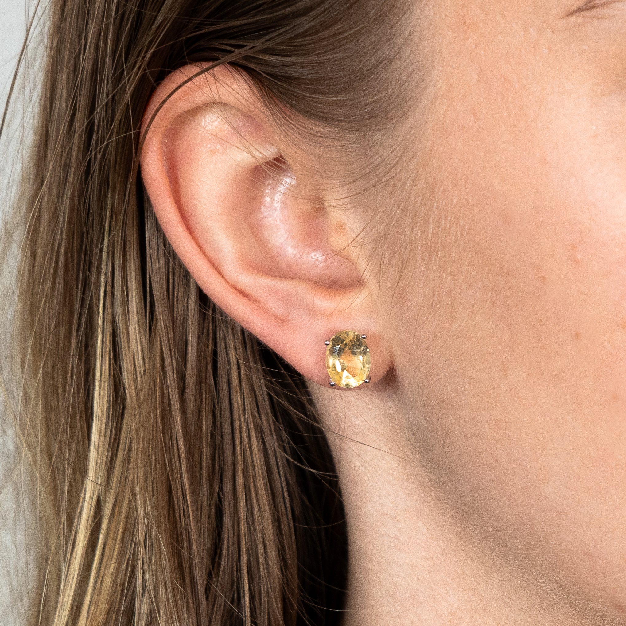 Sterling Silver Oval Citrine Stud Earrings - Image 2