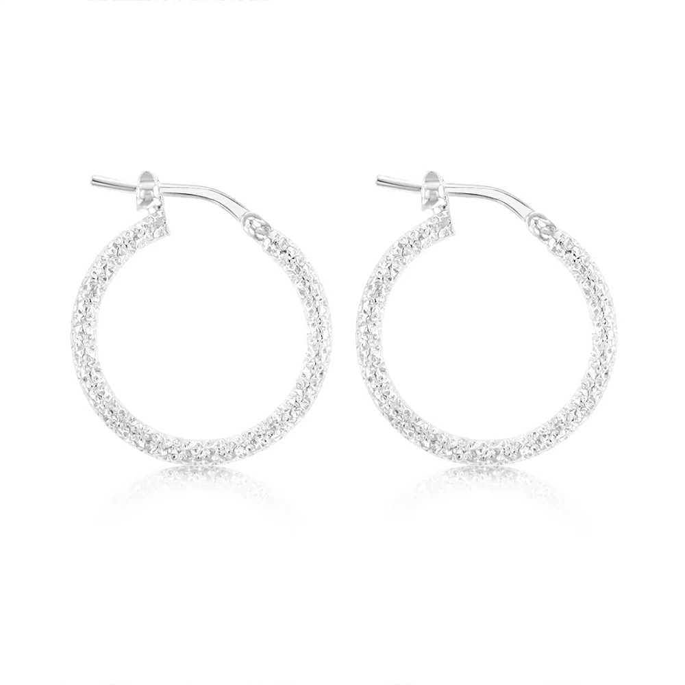 Sterling Silver Patterned 15mm Hoop Earrings