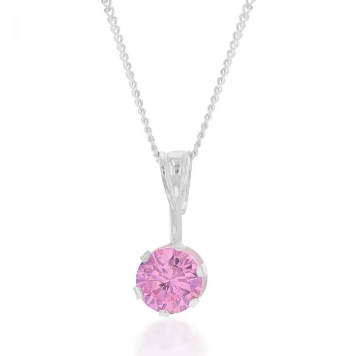 Sterling Silver Pink Cubic Zirconia Stud Earrings and Pendant on Chain Set - Image 3