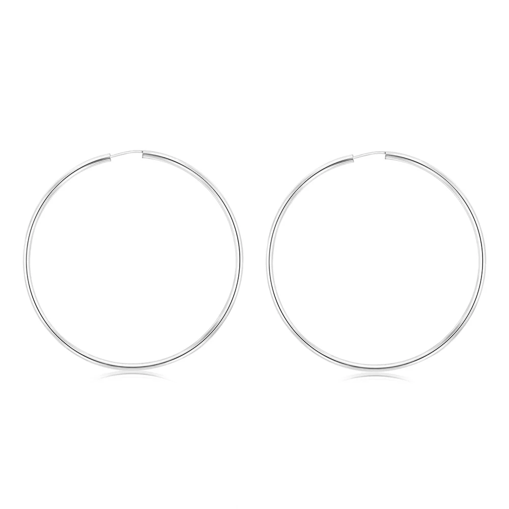 Sterling Silver Plain 50mm Sleeper Earrings