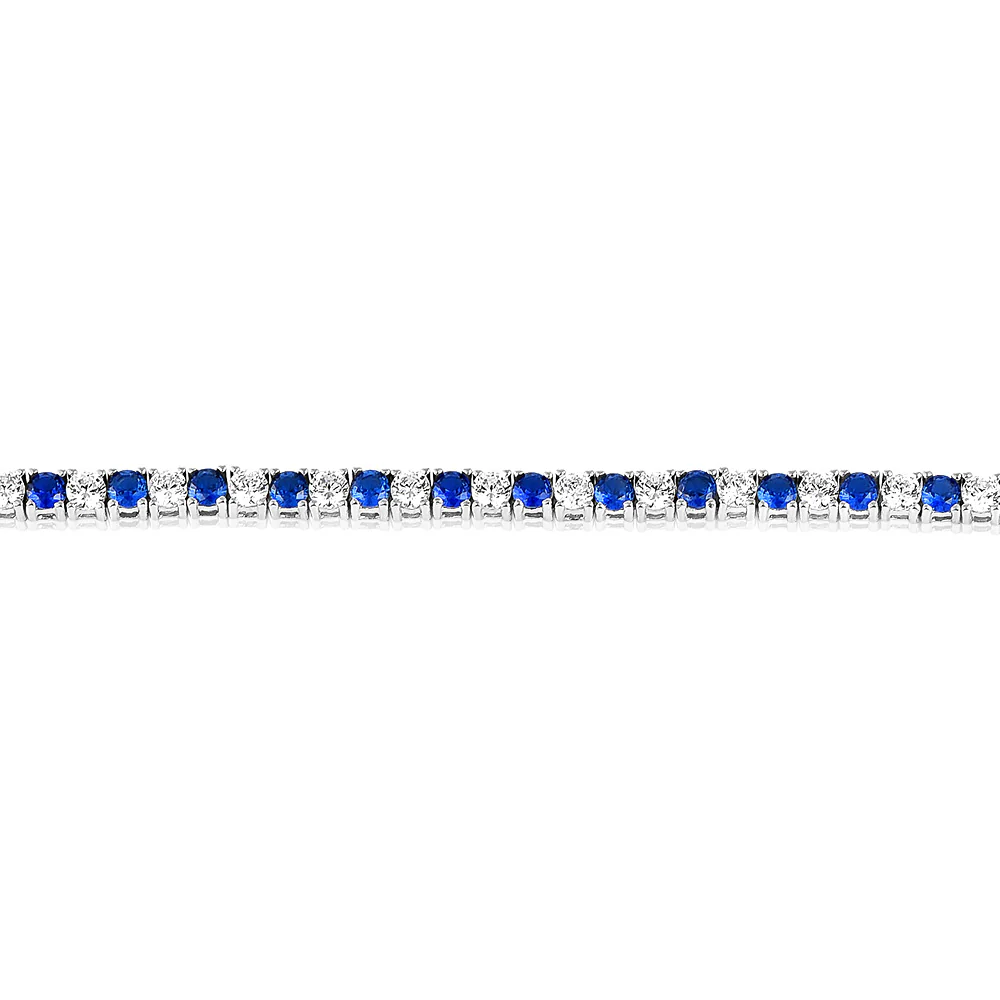 Sterling Silver Rhodium Plated 3mm White And Sapphire Blue Cubic Zirconia 19cm Bracelet - Image 3