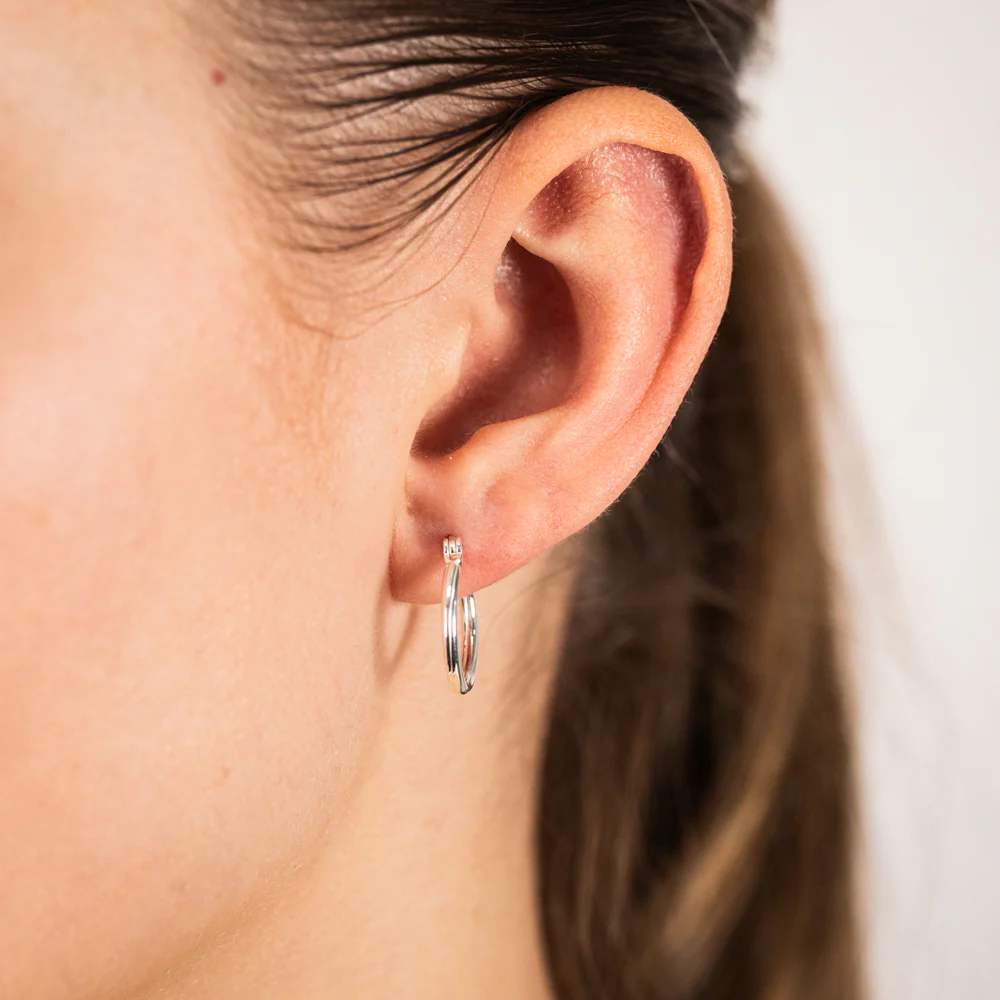 Sterling Silver Ribbed 12mm Hoop Earrings - Image 2