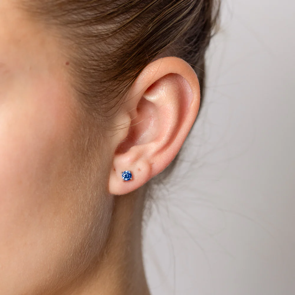 Sterling Silver Sapphire Blue Stud Earrings - Image 2