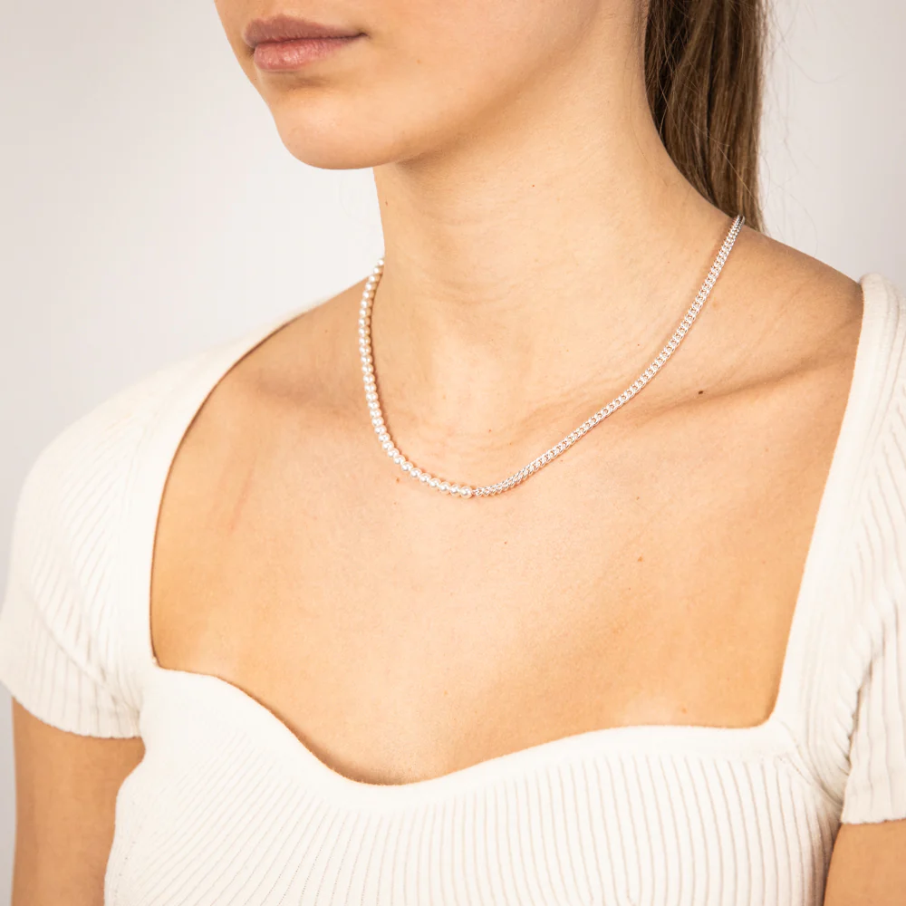 Sterling Silver Simulated Pearls 45cm Chain - Image 3