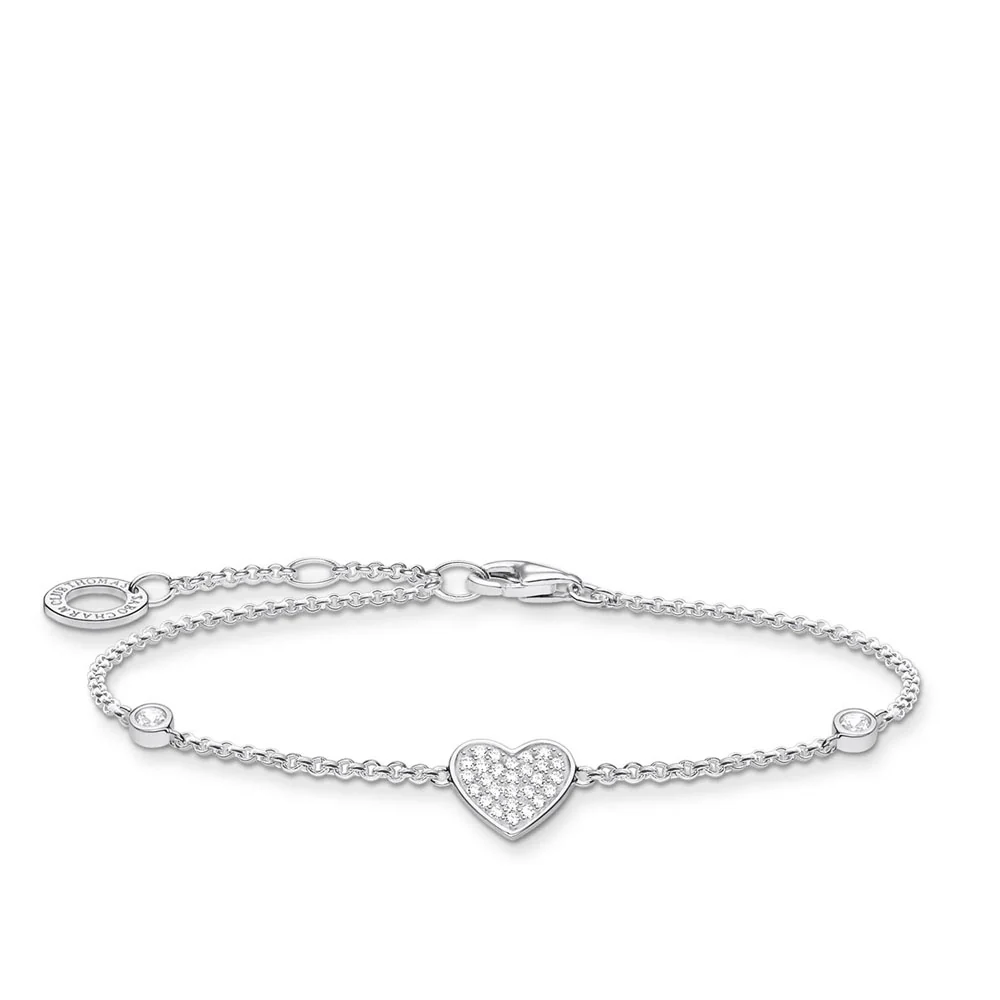 Sterling Silver Thomas Sabo Charm Club Zirconia Pave Heart Bracelet 16-19cm