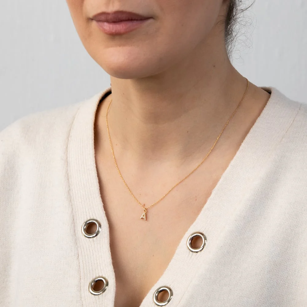Sterling Silver Yellow Gold Plated Initial "A" Pendant on 45cm Chain - Image 2